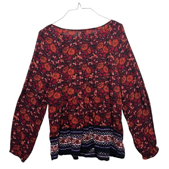 Old Navy Women’s Floral Boho Peasant Blouse M | Long Sleeve Tassel Top - Picture 3 of 14